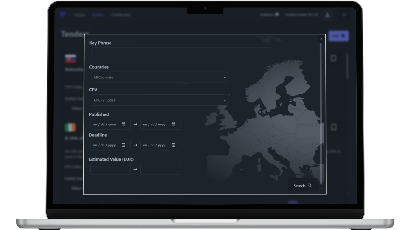 Tendero Platform Interface - Procurement Intelligence Dashboard